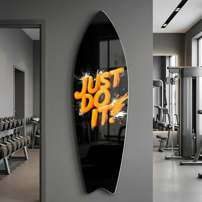 Just Do It Turuncu Boya Efektli Surf Board Cam Tablo