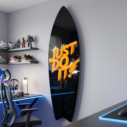 Just Do It Turuncu Boya Efektli Surf Board Cam Tablo