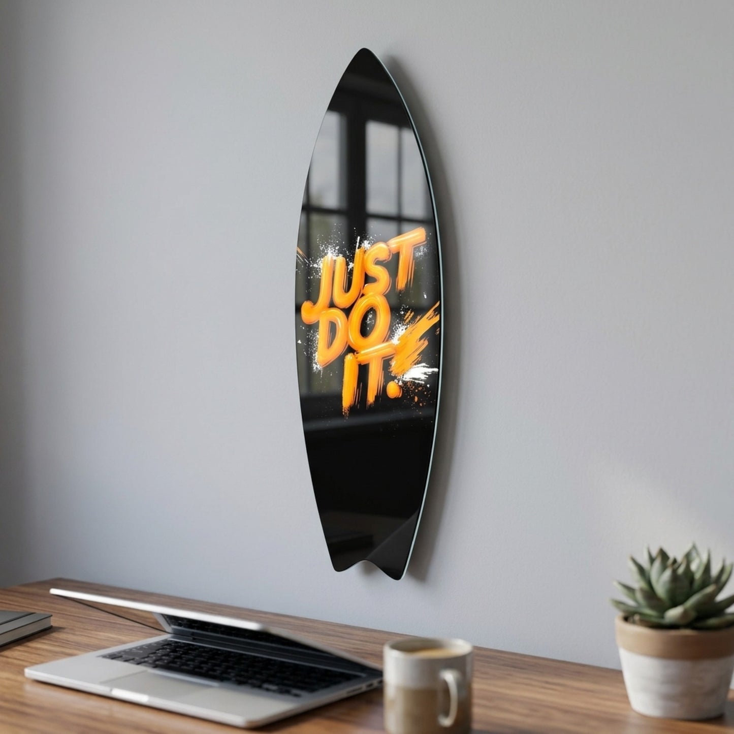 Just Do It Turuncu Boya Efektli Surf Board Cam Tablo