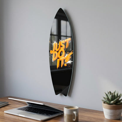 Just Do It Turuncu Boya Efektli Surf Board Cam Tablo