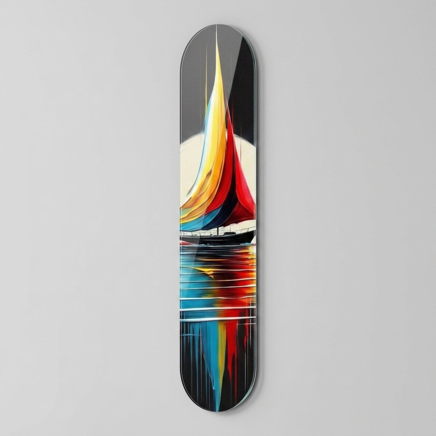 Modern Renkli Yelkenli Tekne Sanat Skate Board Cam Tablo