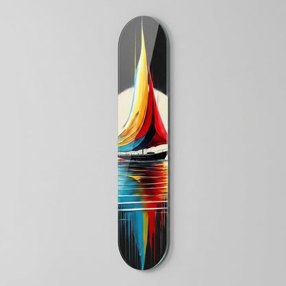 Modern Renkli Yelkenli Tekne Sanat Skate Board Cam Tablo