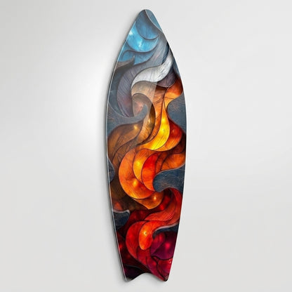 Ateş ve Su Soyut Işıklı Kıvrımlar Surf Board Cam Tablo