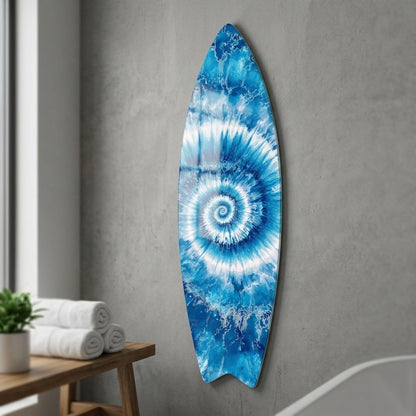 Mavi Beyaz Spiral Batik Desenli Surf Board Cam Tablo