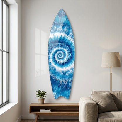 Mavi Beyaz Spiral Batik Desenli Surf Board Cam Tablo