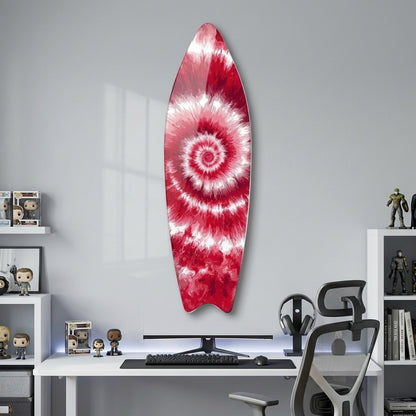 Kırmızı Beyaz Girdap Desenli Tie-Dye Surf Board Cam Tablo