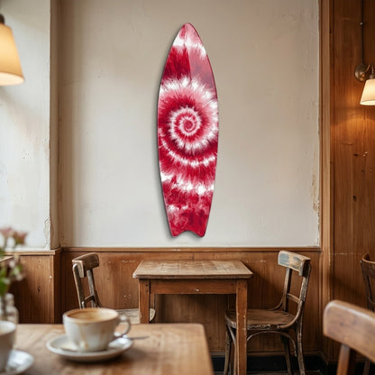 Kırmızı Beyaz Girdap Desenli Tie-Dye Surf Board Cam Tablo