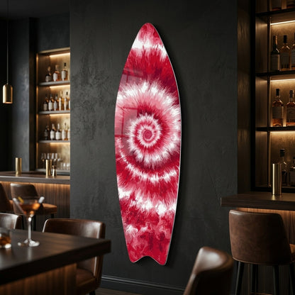 Kırmızı Beyaz Girdap Desenli Tie-Dye Surf Board Cam Tablo