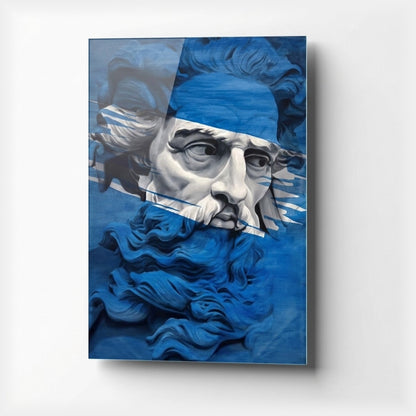 Mavi Heykel Büstü Modern Sanat Dikey Cam Tablo