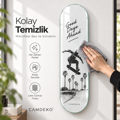 Kişiye Özel Dikey Skate Board Cam Tablo - Kolay temizlik