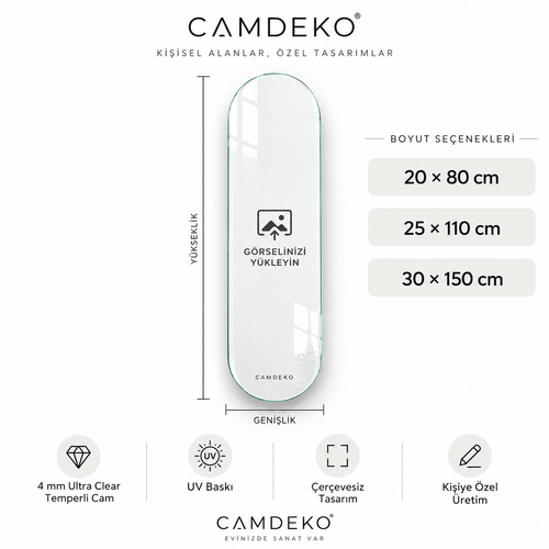 Kişiye Özel Dikey Skate Board Cam Tablo - Ölçü seçenekleri