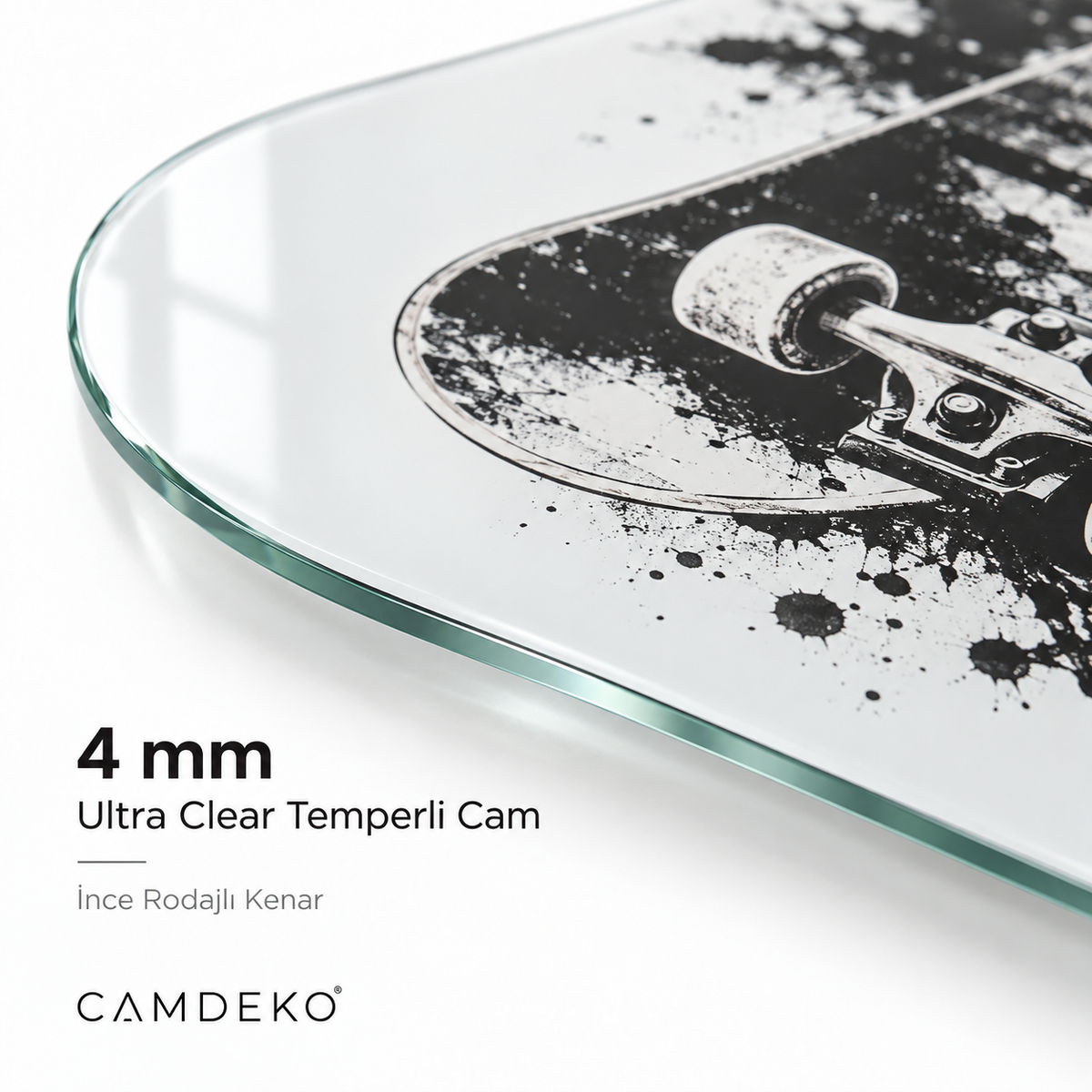 Kişiye Özel Yatay Skate Board Cam Tablo - 4 mm kenar
