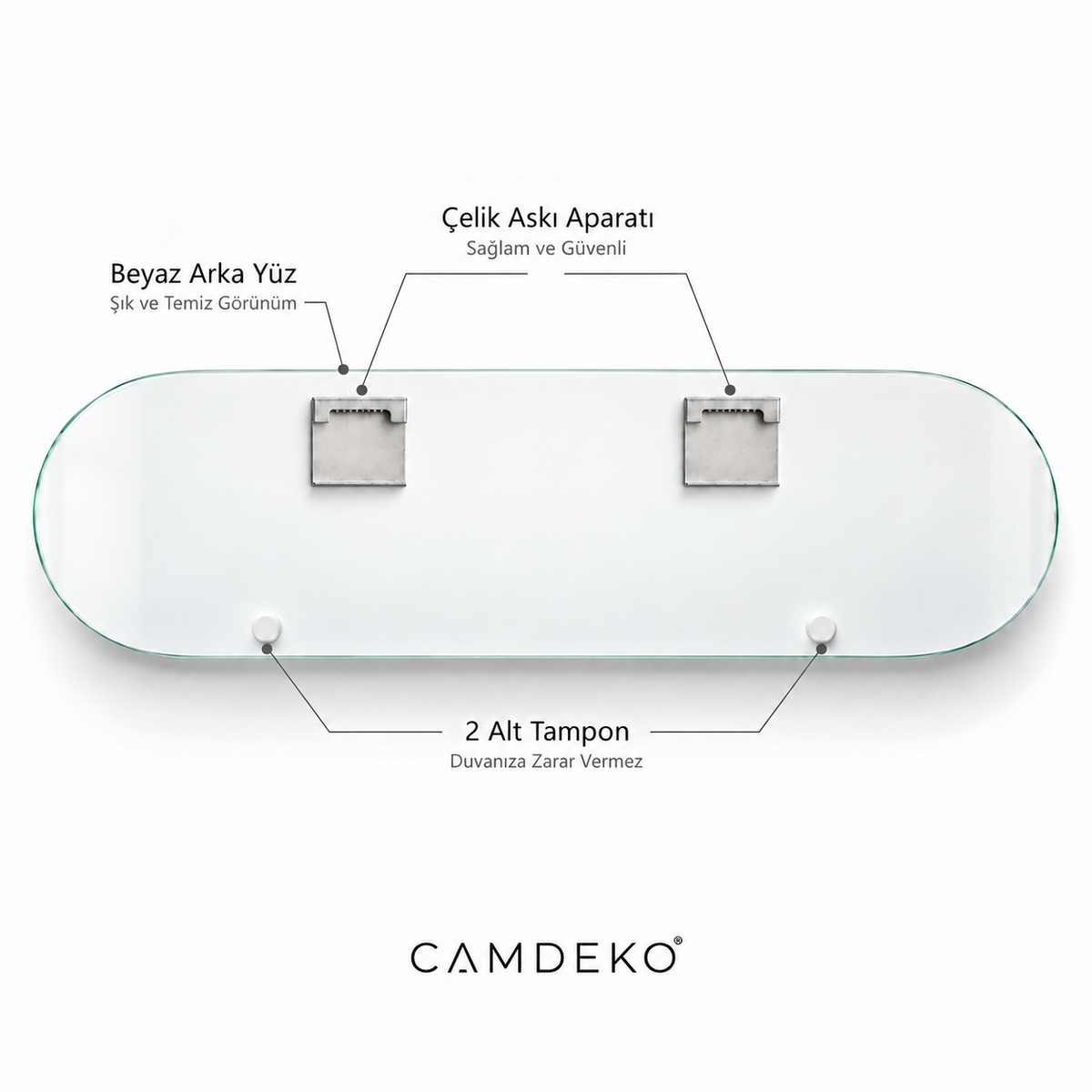 Kişiye Özel Yatay Skate Board Cam Tablo - İki çelik askı ve iki tampon