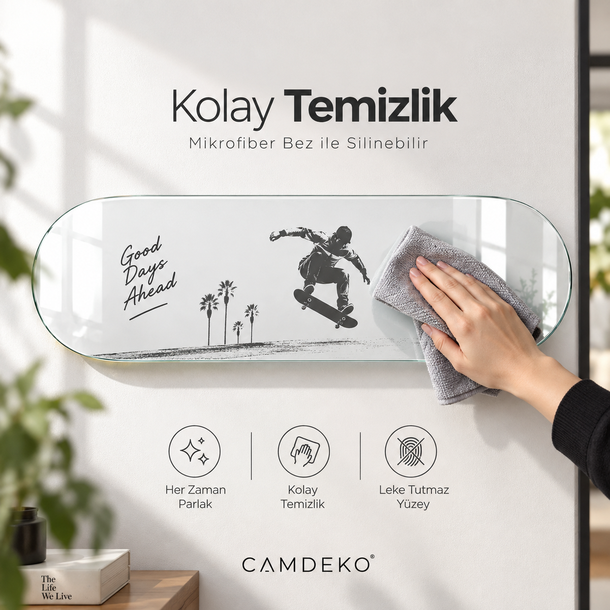 Kişiye Özel Yatay Skate Board Cam Tablo - Kolay temizlik