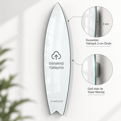Kişiye Özel Dikey Surf Board Cam Tablo - 2 cm yüzer montaj