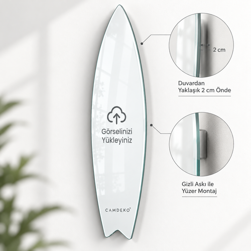 Kişiye Özel Dikey Surf Board Cam Tablo - 2 cm yüzer montaj