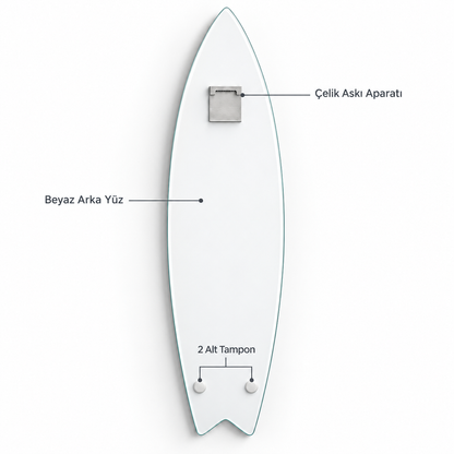 Kişiye Özel Dikey Surf Board Cam Tablo - Arka yüz çelik askı ve iki tampon
