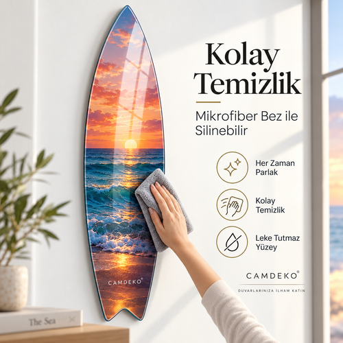 Kişiye Özel Dikey Surf Board Cam Tablo - Kolay temizlik