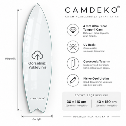 Kişiye Özel Dikey Surf Board Cam Tablo - Ölçü seçenekleri
