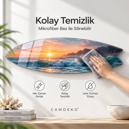 Kişiye Özel Yatay Surf Board Cam Tablo - Kolay temizlik