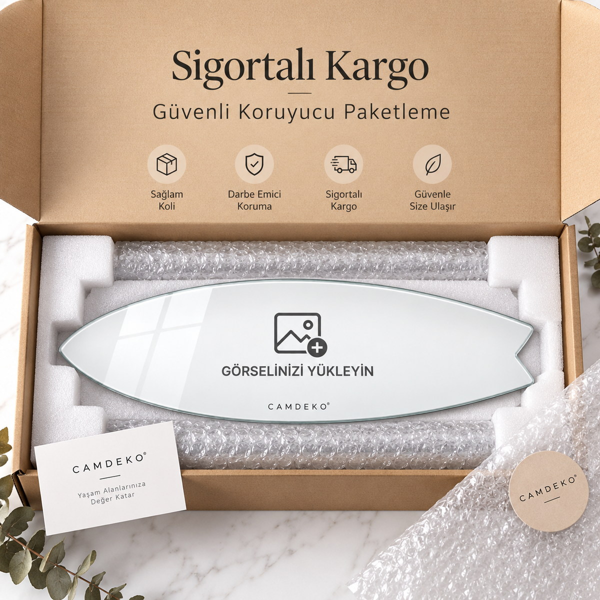 Kişiye Özel Yatay Surf Board Cam Tablo - Sigortalı kargo