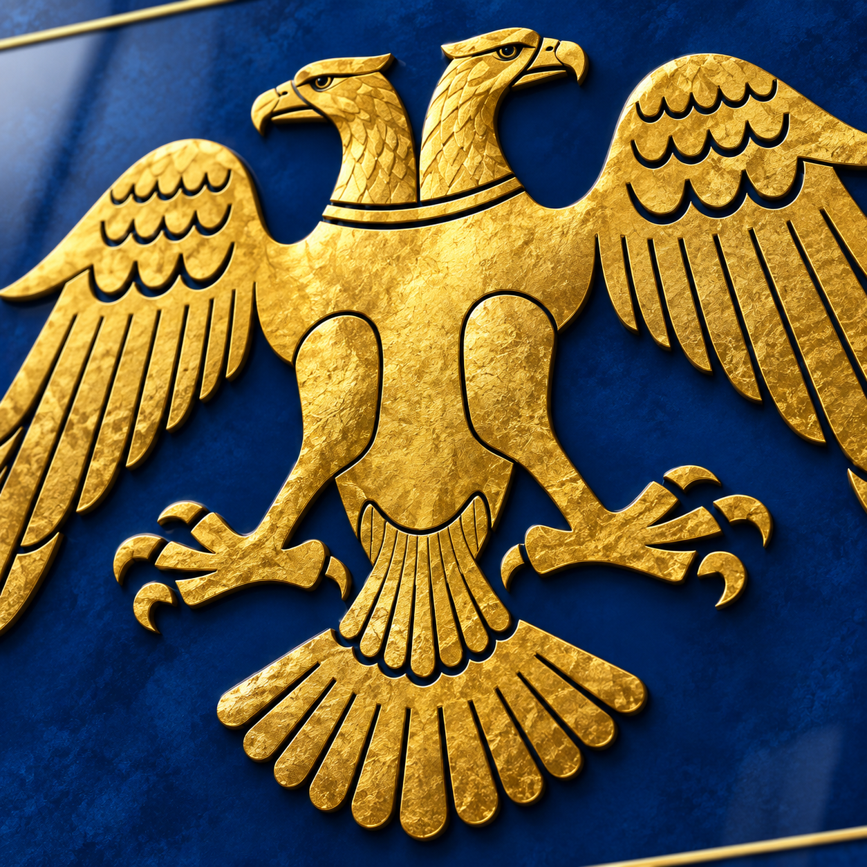 Selçuklu Çift Başlı Kartal CAMDEKO gold kartal motifi kabartma etkili yakın detay