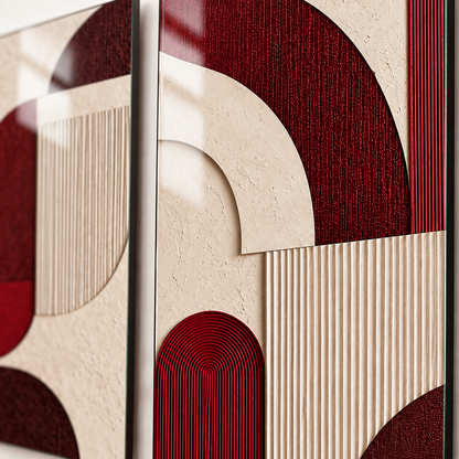 CAMDEKO UV baskı bordo krem geometrik desen detay