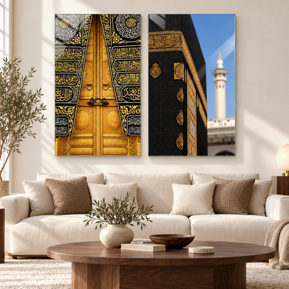 Kâbe temalı ikili cam tablo salon görünümü