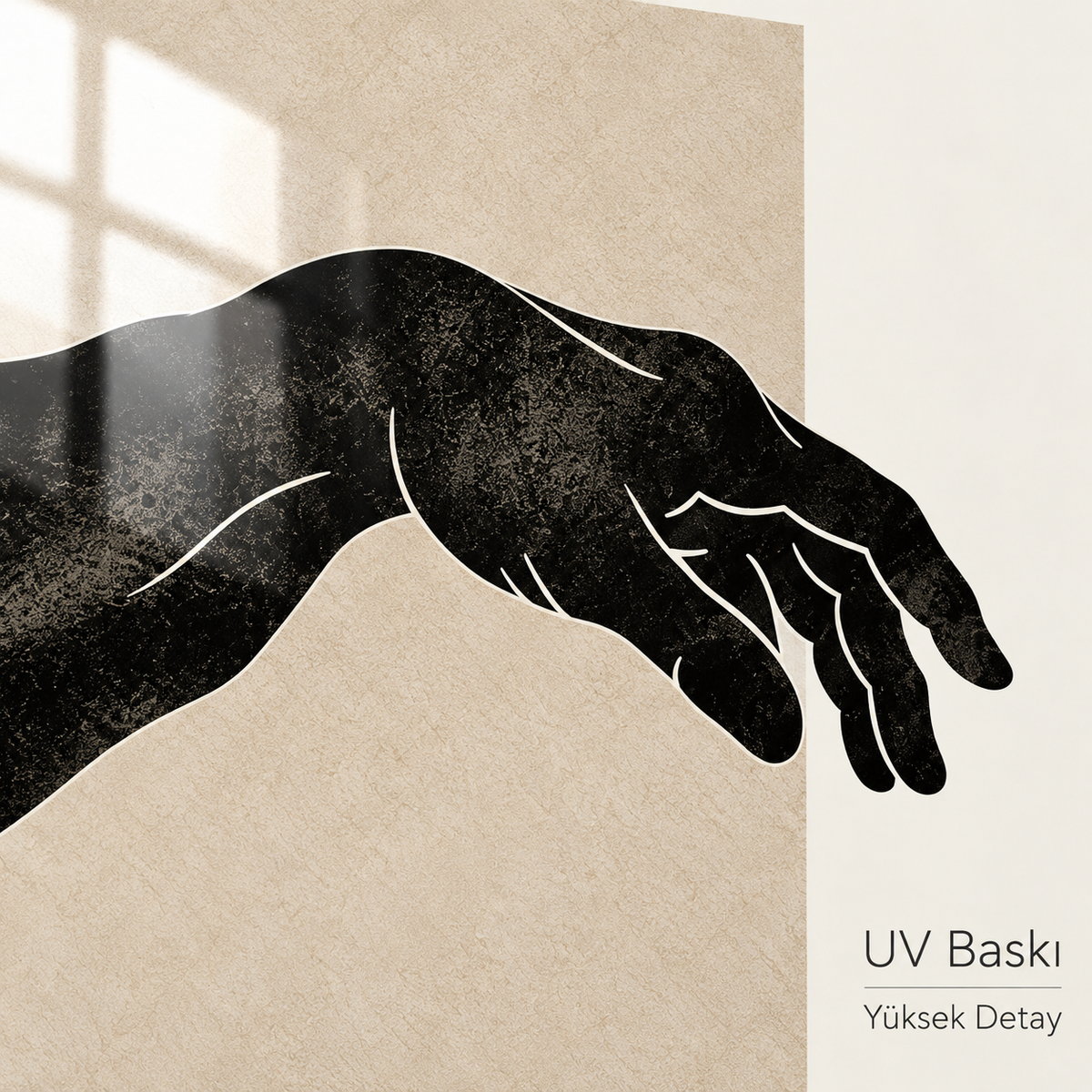 Siyah el figürü UV baskı yakın çekim