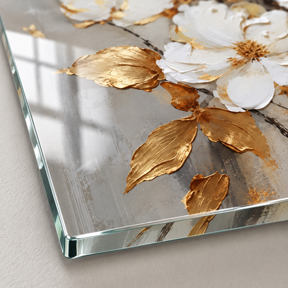 CAMDEKO UV baskı beyaz gold çiçek desen detayı