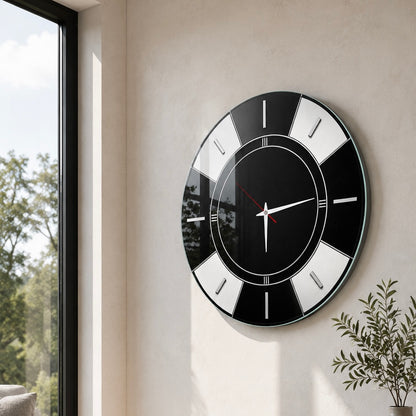 Art Deco Stil Siyah Beyaz Cam Saat