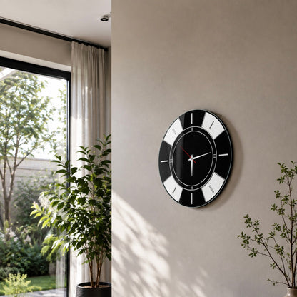 Art Deco Stil Siyah Beyaz Cam Saat