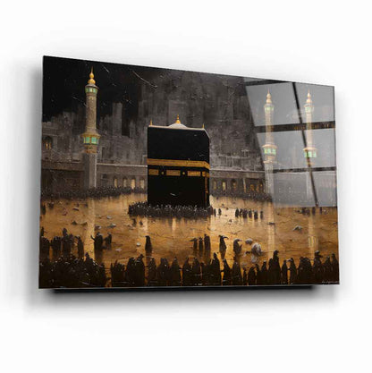 Kabe Manzarası Dini Cam Tablo