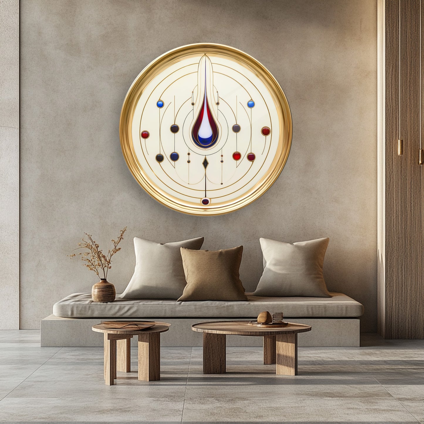 Soyut Gold Damla Yuvarlak Cam Tablo