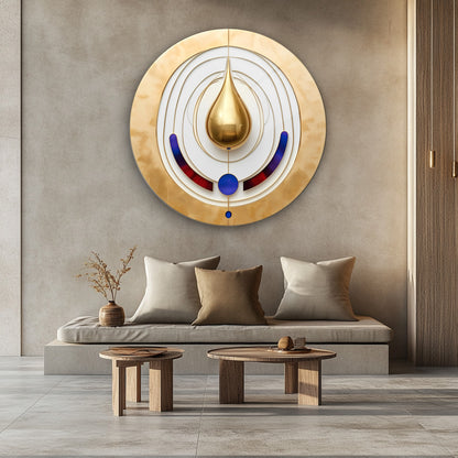 Soyut Gold Damla Yuvarlak Cam Tablo