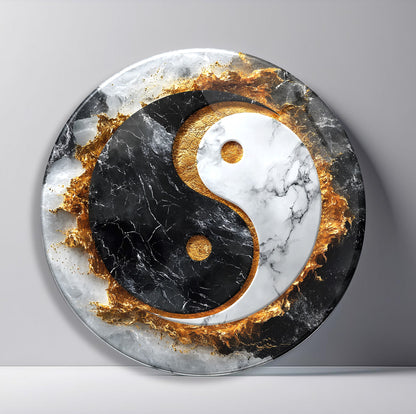 Ying Yang Yuvarlak Cam Tablo