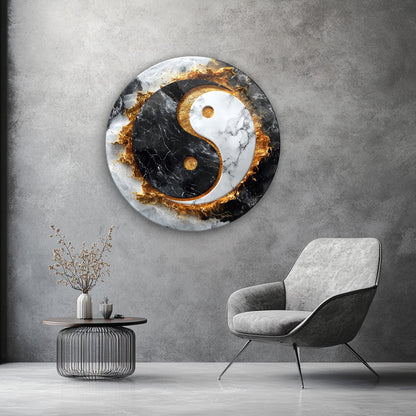 Ying Yang Yuvarlak Cam Tablo