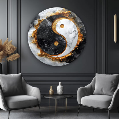 Ying Yang Yuvarlak Cam Tablo