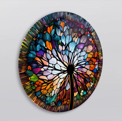 Vitray Desen Çiçek Yuvarlak Cam Tablo