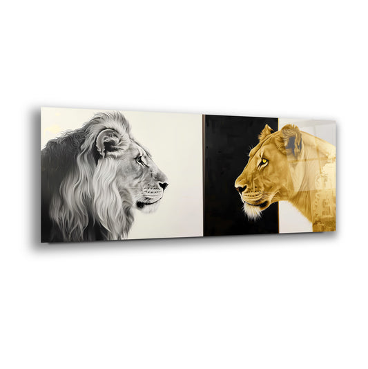 Aslan ve Leopar Panoramik Cam Tablo
