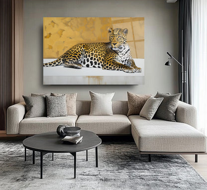 Gold Detaylı Leopar Cam Tablo