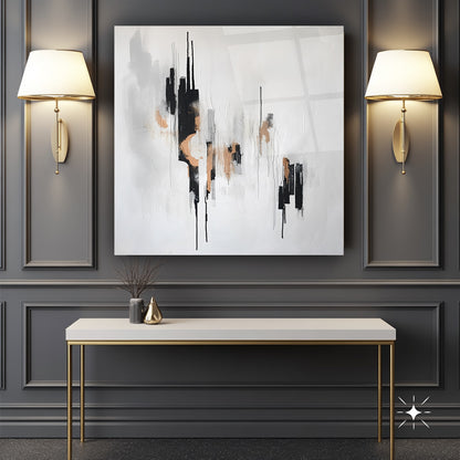 Modern Siyah Gold Soyut Kare Cam Tablo