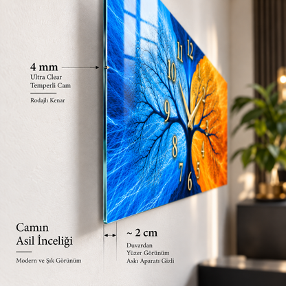 4 mm Ultra Clear temperli cam rodajlı ince kenar ve yaklaşık 2 cm duvar mesafesi