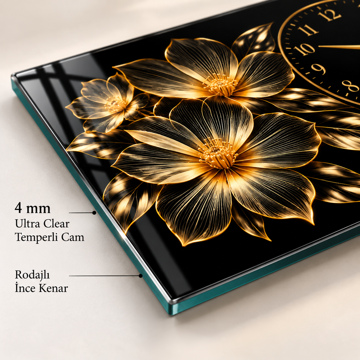 4 mm Ultra Clear temperli cam rodajlı ince kenar detayı