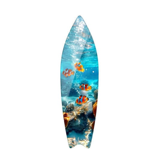 Okyanus Esintisi Palyaco Baliklari Mercan Resifi Surf Board Cam Tablo