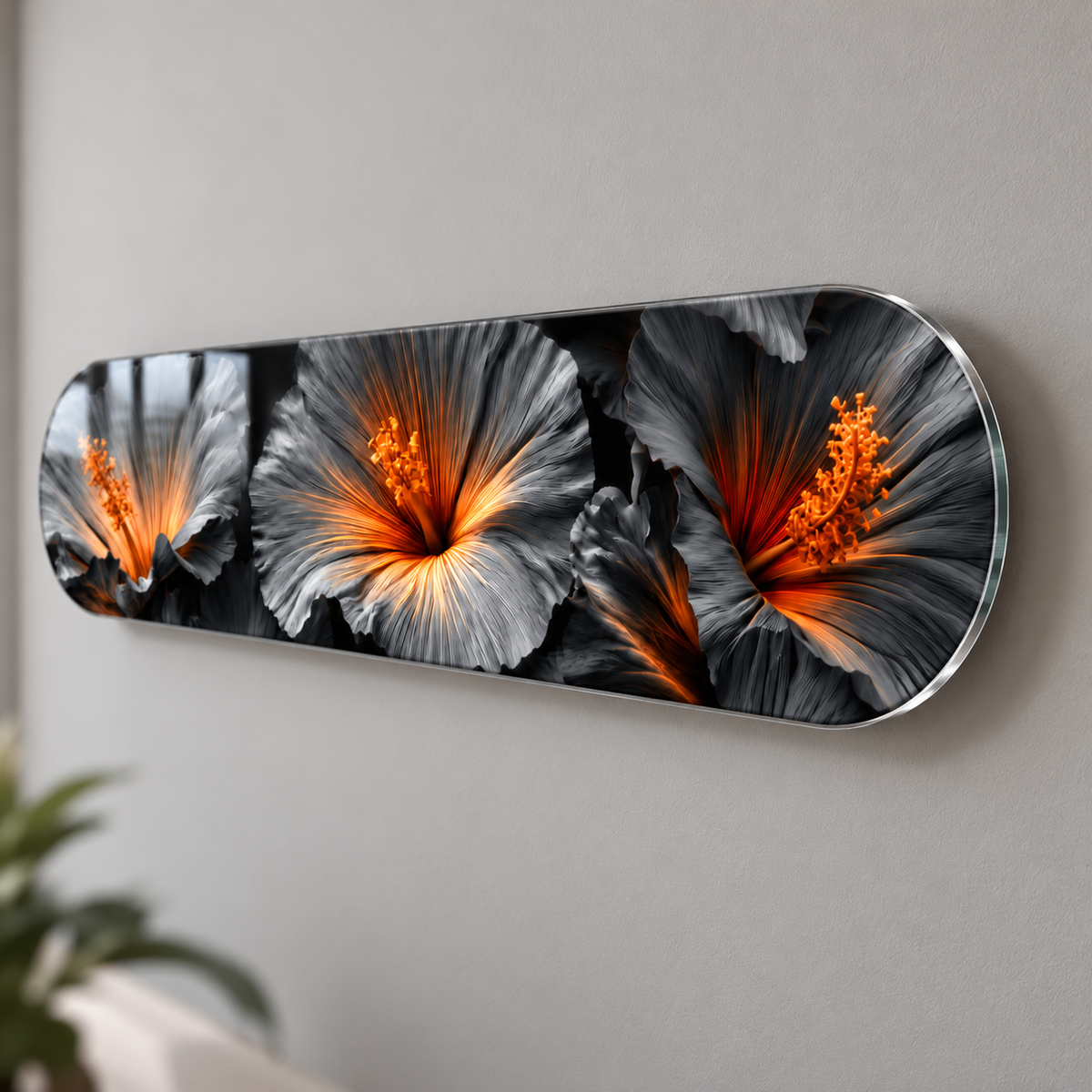 Antrasit Bakır Çiçekler Yatay Skate Board Cam Tablo — Yaklaşık 2 cm duvar mesafesi