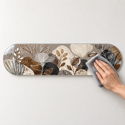 Bej Toprak Tonlarında Soyut Botanik Yatay Skate Board Cam Tablo — Yumuşak mikrofiber bezle temizlik