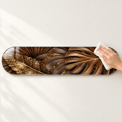 Bronz Altın Yapraklar Yatay Skate Board Cam Tablo — Mikrofiber bezle temizlik