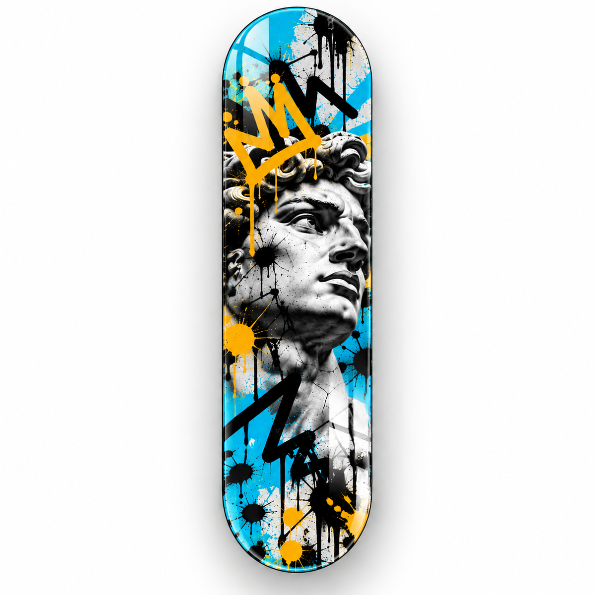 Grafiti Portre Dikey Skate Board Cam Tablo - Beyaz vitrin