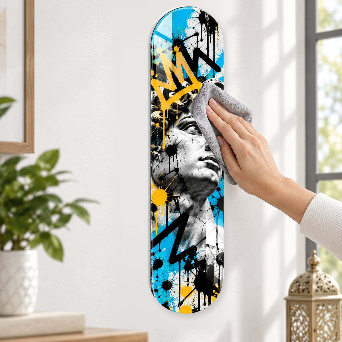 Grafiti Portre Dikey Skate Board Cam Tablo - Kolay temizlik